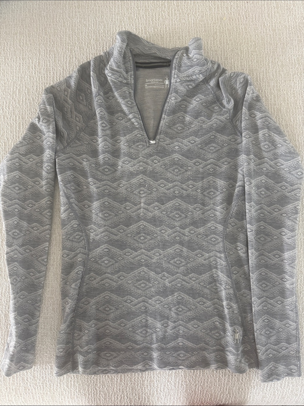 Smartwool Women's Gray Patterned Quarter-Zip Turtleneck Sweater